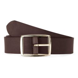 Ceinture cuir marron foncé, boucle rectangulaire, moderne, dorée - 35mm - 4120