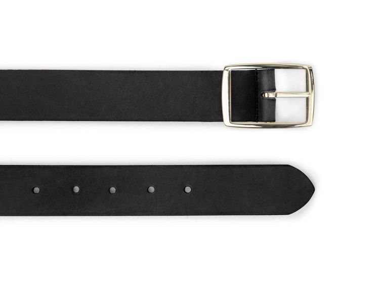 Ceinture cuir noir, boucle rectangulaire, moderne, dorée - 35mm - 4120