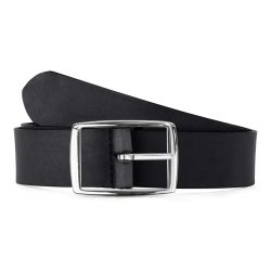 Ceinture cuir noir, boucle rectangulaire, moderne, argentée - 35mm - 4121