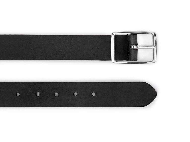 Ceinture cuir noir, boucle rectangulaire, moderne, argentée - 35mm - 4121