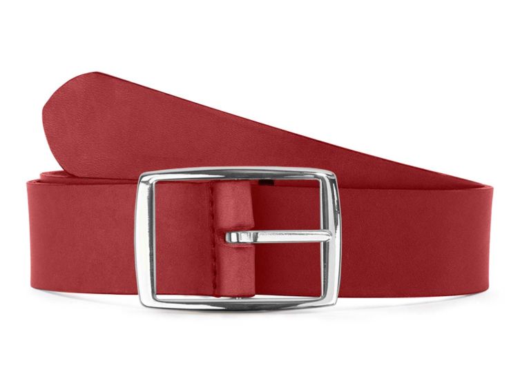 Ceinture cuir rouge, boucle rectangulaire, moderne, argentée - 35mm - 4121
