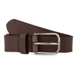 Ceinture cuir marron foncé, boucle rectangulaire, classique, argentée - 35mm - 4122