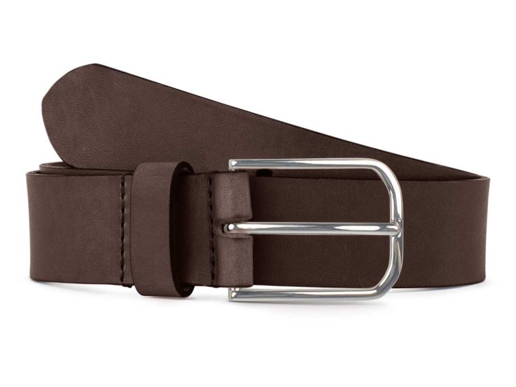 Ceinture cuir marron foncé, boucle rectangulaire, classique, argentée - 35mm - 4122