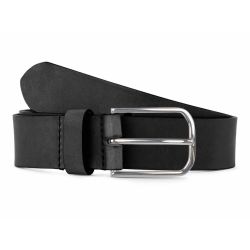 Ceinture cuir noir, boucle rectangulaire, classique, argentée - 35mm - 4122