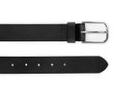 Ceinture cuir noir, boucle rectangulaire, classique, argentée - 35mm - 4122