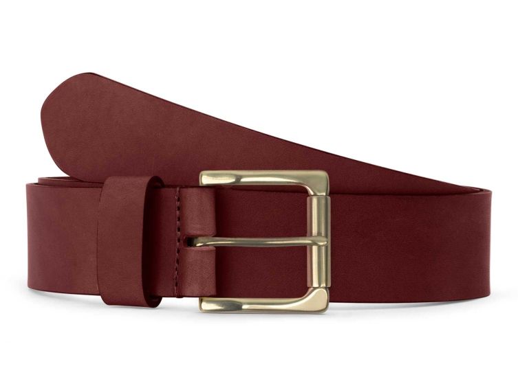 Ceinture cuir cannelle, boucle carrée, classique, en laiton - 40mm - 4127
