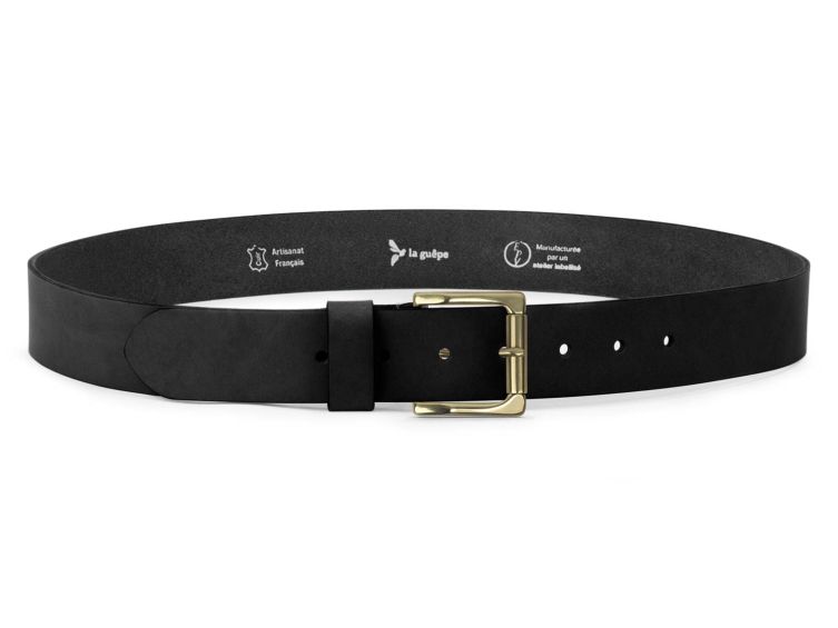 Ceinture cuir noir, boucle carrée, classique, en laiton - 40mm - 4127