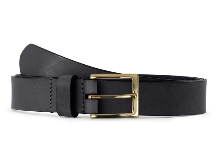 Ceinture cuir noir, boucle carrée, classique, en laiton - 30mm - 4125