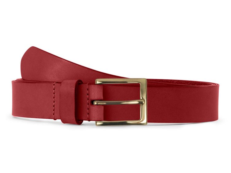 Ceinture cuir rouge, boucle carrée, classique, en laiton - 30mm - 4125