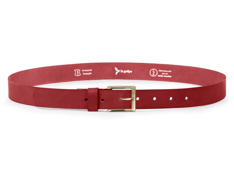 Ceinture cuir rouge, boucle carrée, classique, en laiton - 30mm - 4125