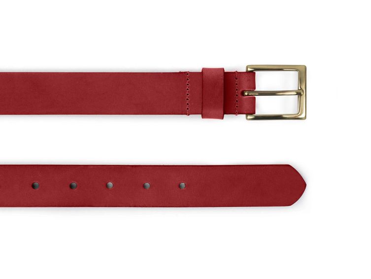 Ceinture cuir rouge, boucle carrée, classique, en laiton - 30mm - 4125