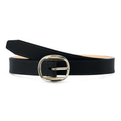 Fine ceinture cuir chic noir, boucle féminine, ovale, dorée - 25mm - 5113