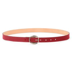 Fine ceinture cuir chic rouge, boucle féminine, ovale, dorée - 25mm - 5113