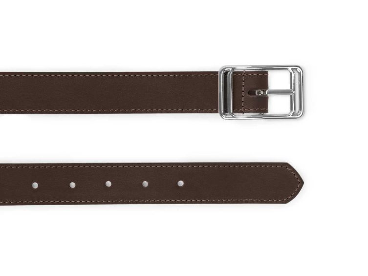 Ceinture cuir chic marron foncé, boucle rectangulaire, originale, argentée - 30mm - 5117
