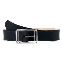 Ceinture cuir chic noir, boucle rectangulaire, originale, argentée - 30mm - 5117
