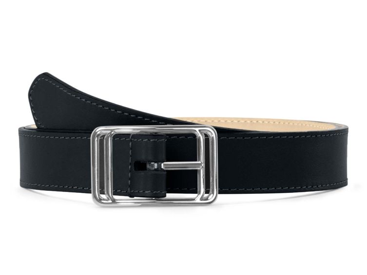 Ceinture cuir chic noir, boucle rectangulaire, originale, argentée - 30mm - 5117