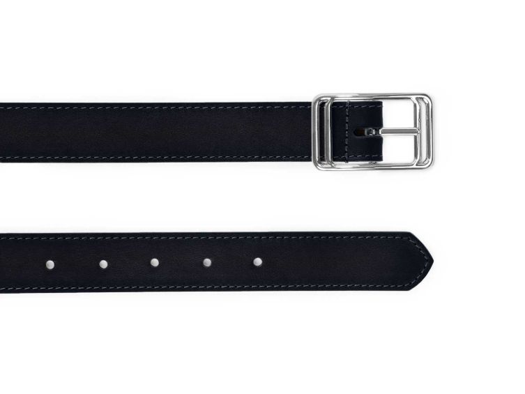 Ceinture cuir chic noir, boucle rectangulaire, originale, argentée - 30mm - 5117