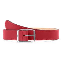 Ceinture cuir chic rouge, boucle rectangulaire, moderne, argentée - 30mm - 5119