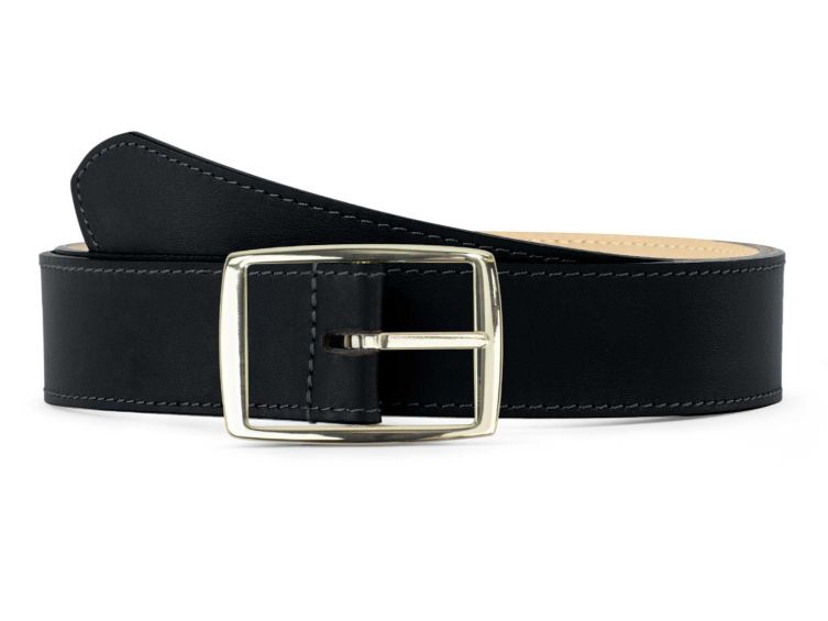 Ceinture cuir chic noir, boucle rectangulaire, moderne, dorée - 35mm - 5120