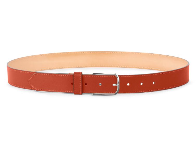 Ceinture cuir chic orange, boucle rectangulaire, classique, argentée - 35mm - 5122