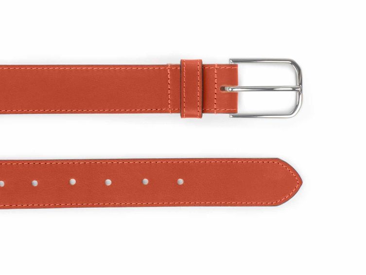 Ceinture cuir chic orange, boucle rectangulaire, classique, argentée - 35mm - 5122