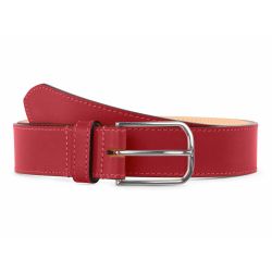 Ceinture cuir chic rouge, boucle rectangulaire, classique, argentée - 35mm - 5122