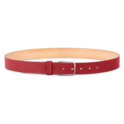 Ceinture cuir chic rouge, boucle rectangulaire, classique, argentée - 35mm - 5122
