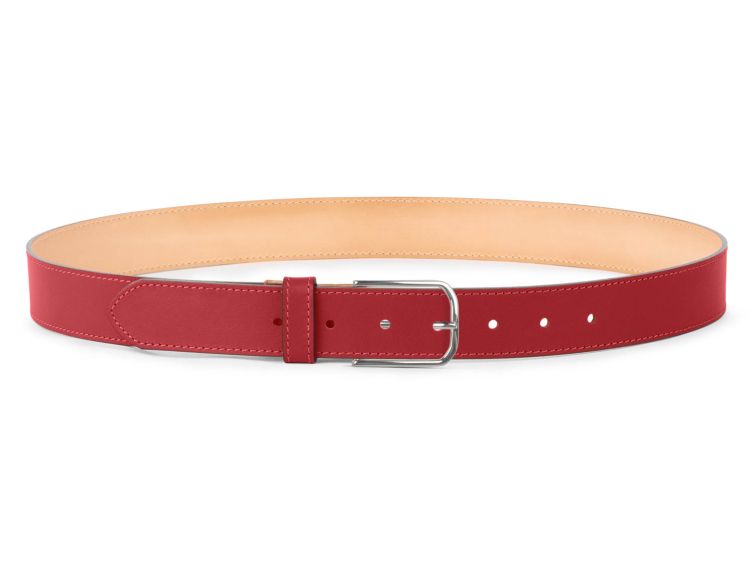 Ceinture cuir chic rouge, boucle rectangulaire, classique, argentée - 35mm - 5122