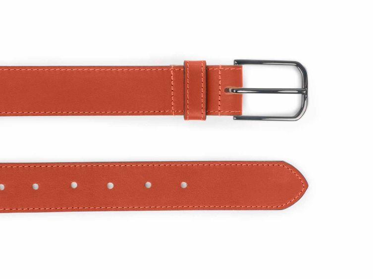 Ceinture cuir chic orange, boucle rectangulaire, moderne, finition canon de fusil brillant - 35mm - 5123