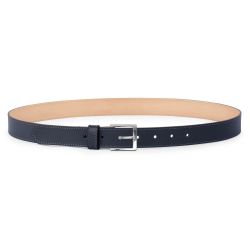Ceinture cuir chic bleu marine, boucle carrée, classique, argentée - 30mm - 5126