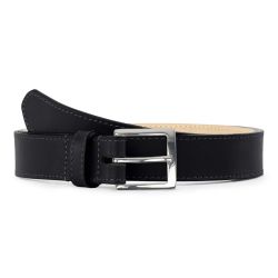Ceinture cuir chic noir, boucle carrée, classique, argentée - 30mm - 5126
