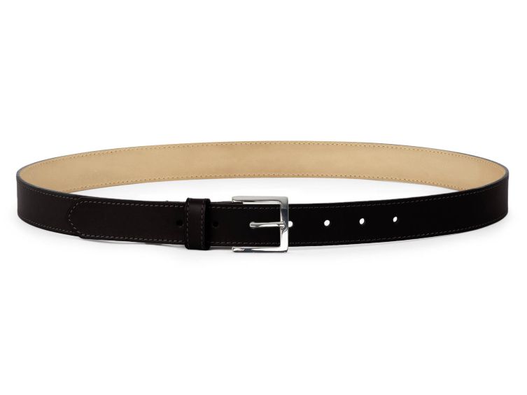 Ceinture cuir chic noir, boucle carrée, classique, argentée - 30mm - 5126