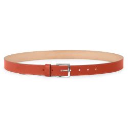 Ceinture cuir chic orange, boucle carrée, classique, argentée - 30mm - 5126