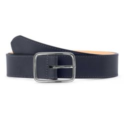 Ceinture cuir chic bleu marine, boucle rectangulaire, classique, argentée - 35mm - 5128