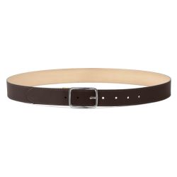Ceinture cuir chic marron foncé, boucle rectangulaire, classique, argentée - 35mm - 5128