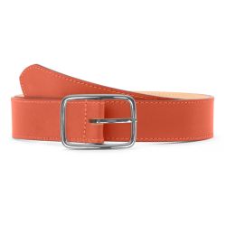 Ceinture cuir chic orange, boucle rectangulaire, classique, argentée - 35mm - 5128