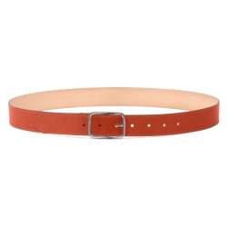 Ceinture cuir chic orange, boucle rectangulaire, classique, argentée - 35mm - 5128