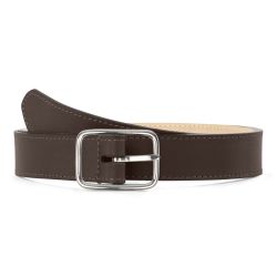 Ceinture cuir chic marron foncé, boucle rectangulaire, classique, argentée - 30mm - 5131