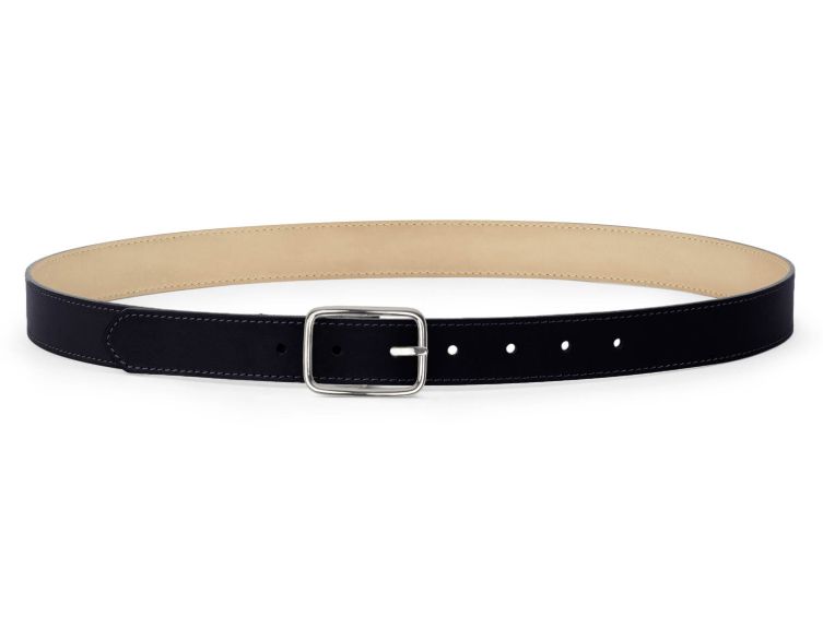 Ceinture cuir chic noir, boucle rectangulaire, classique, argentée - 30mm - 5131