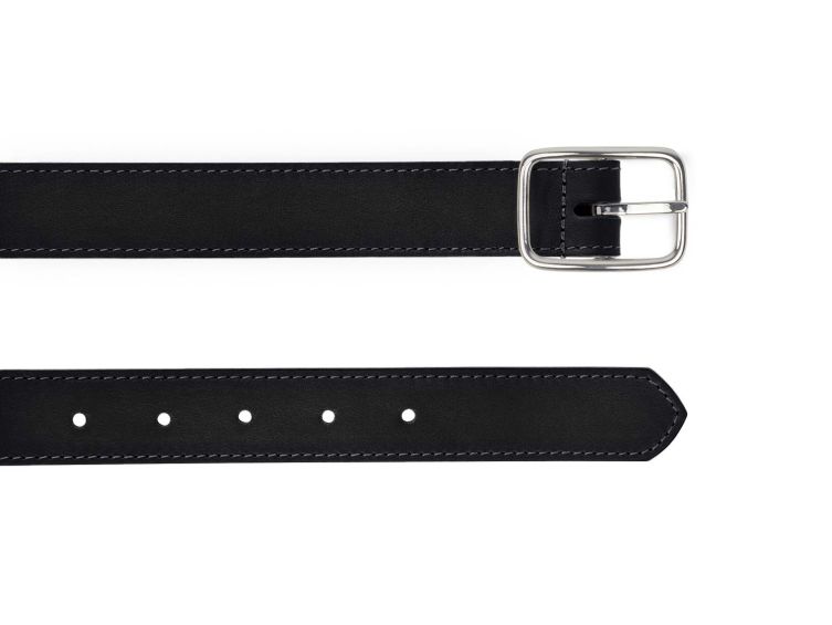 Ceinture cuir chic noir, boucle rectangulaire, classique, argentée - 30mm - 5131