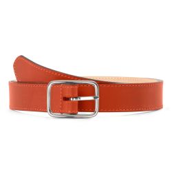 Ceinture cuir chic orange, boucle rectangulaire, classique, argentée - 30mm - 5131