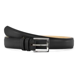 Ceinture premium cuir costume noir, boucle carrée, classique, argentée - 30mm - 6126