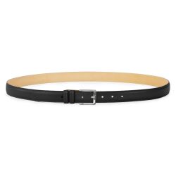 Ceinture premium cuir costume noir, boucle carrée, classique, argentée - 30mm - 6126