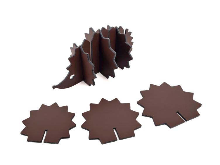 Hérisson en cuir marron, décoration transformable en set de 6 sous-verres