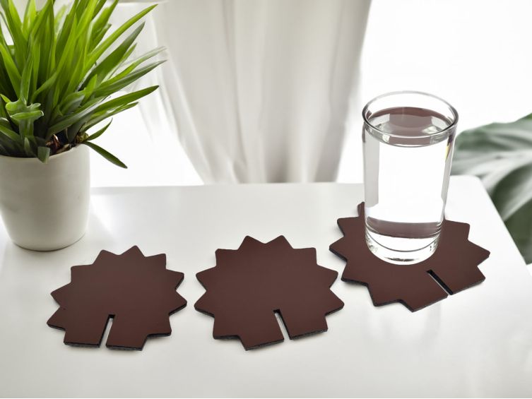 Hérisson en cuir marron, décoration transformable en set de 6 sous-verres