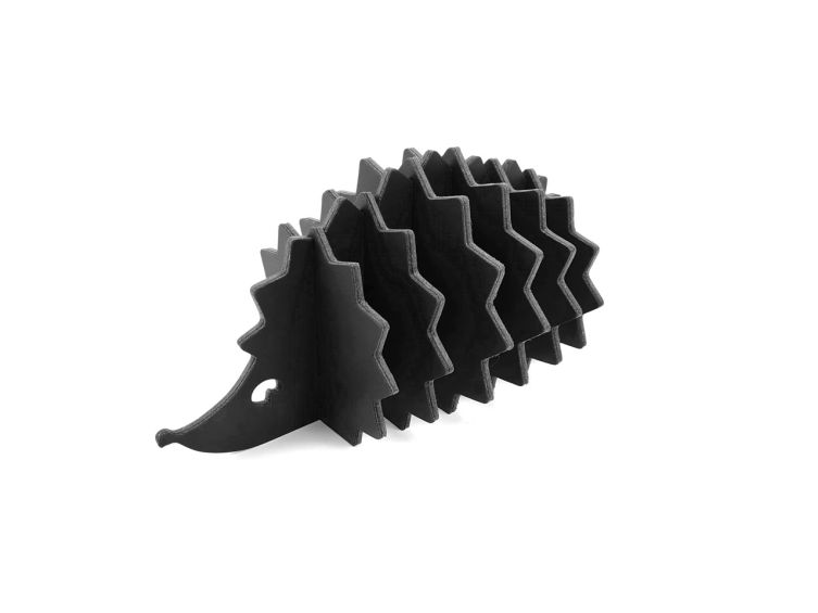 Hérisson en cuir noir, décoration transformable en set de 6 sous-verres