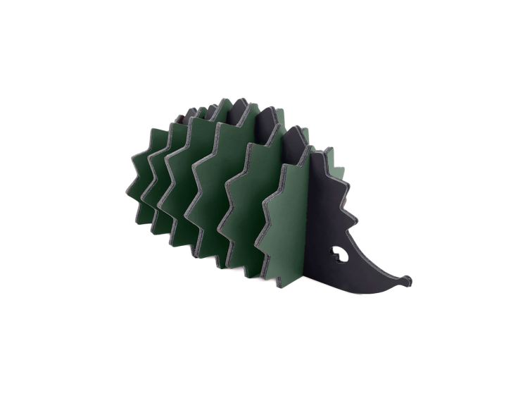 Hérisson en cuir vert, décoration transformable en set de 6 sous-verres