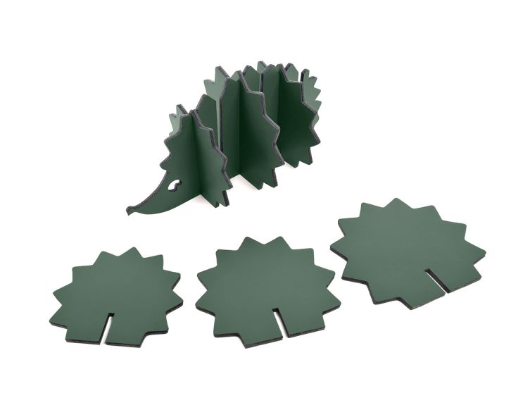 Hérisson en cuir vert, décoration transformable en set de 6 sous-verres