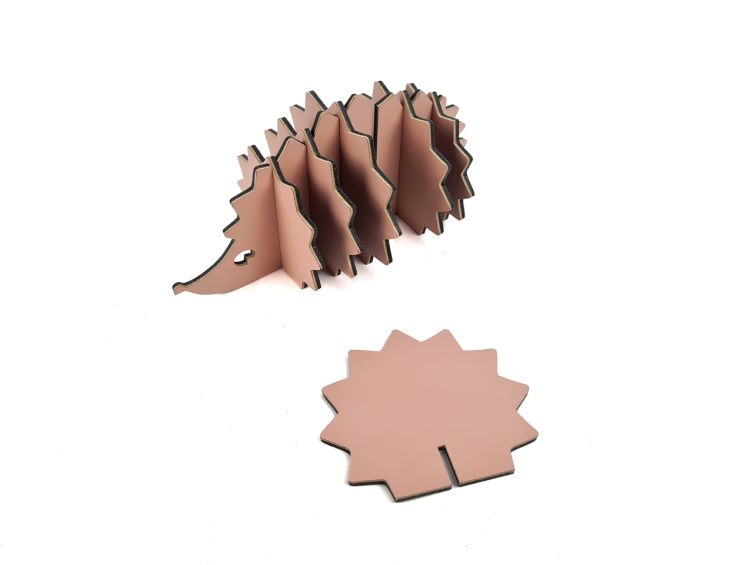 Hérisson en cuir rose, décoration transformable en set de 6 sous-verres
