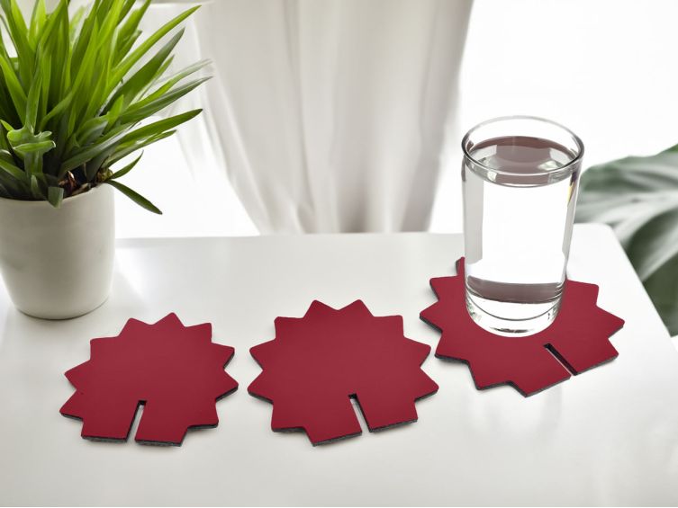 Hérisson en cuir rouge, décoration transformable en set de 6 sous-verres